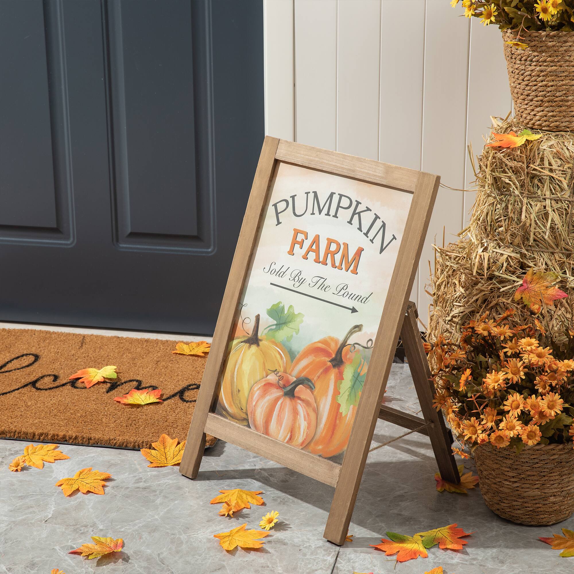 24" GlitzHome® Pumpkin Farm Wooden Porch Sign
